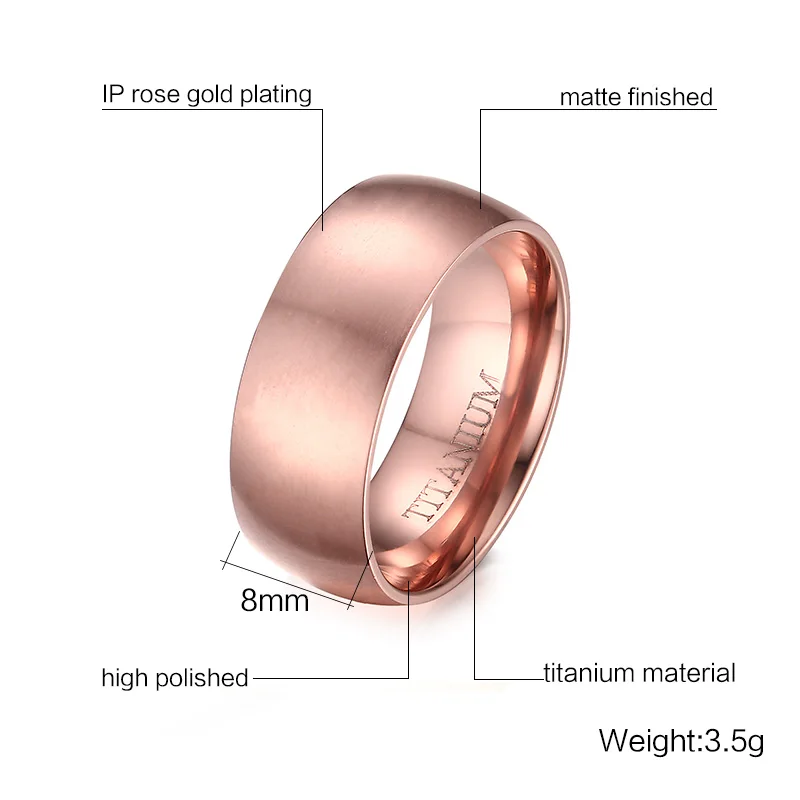 Meaeguet Titanium Rings For Men Rose Gold Color Luxury 8mm Titanium Band Brushed Wedding Ring Band Male Jewelry
