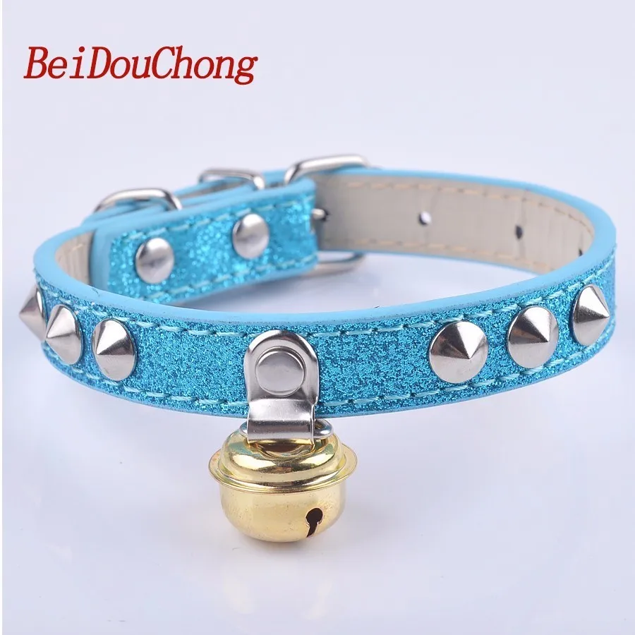 5Colors Pu Leather Perro Dog Collar Adjustable Buckle Cute Bell Spiked