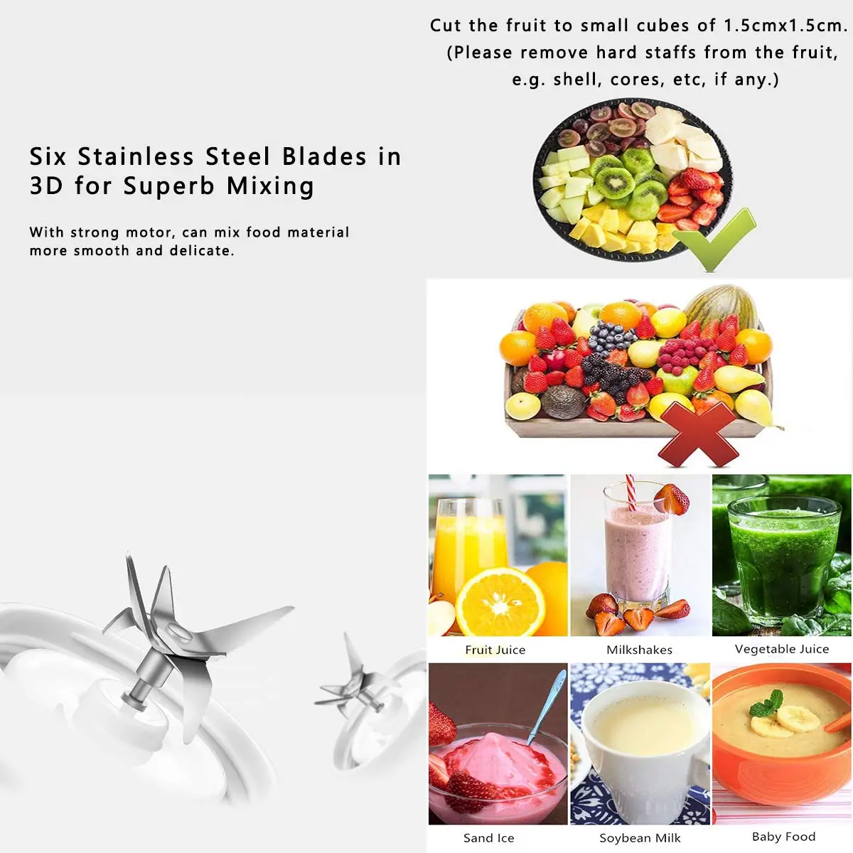  AUGIENB 500ml Electric Fruit Juicer Glass Mini Portable Handheld Smoothie Maker Blenders Mixer USB 