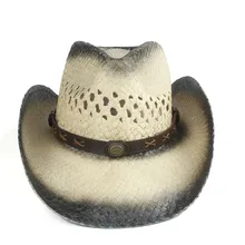 Fashion Unisex Women Men Straw Hollow Western Cowboy Hat Lady Sombrero Hombre Beach Hat Dad Cowgirl Jazz Sun Hat Size 56-58CM