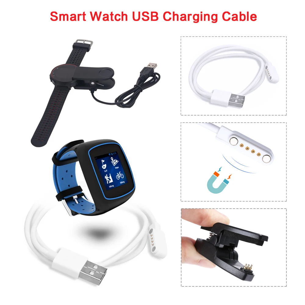 

USB 2.0 Male to 4 Pin Bracelet Power Charger Cable Magnetic Charger Cable Cord for Smart Watch GT88 GT68 KW08 KW18 KW99