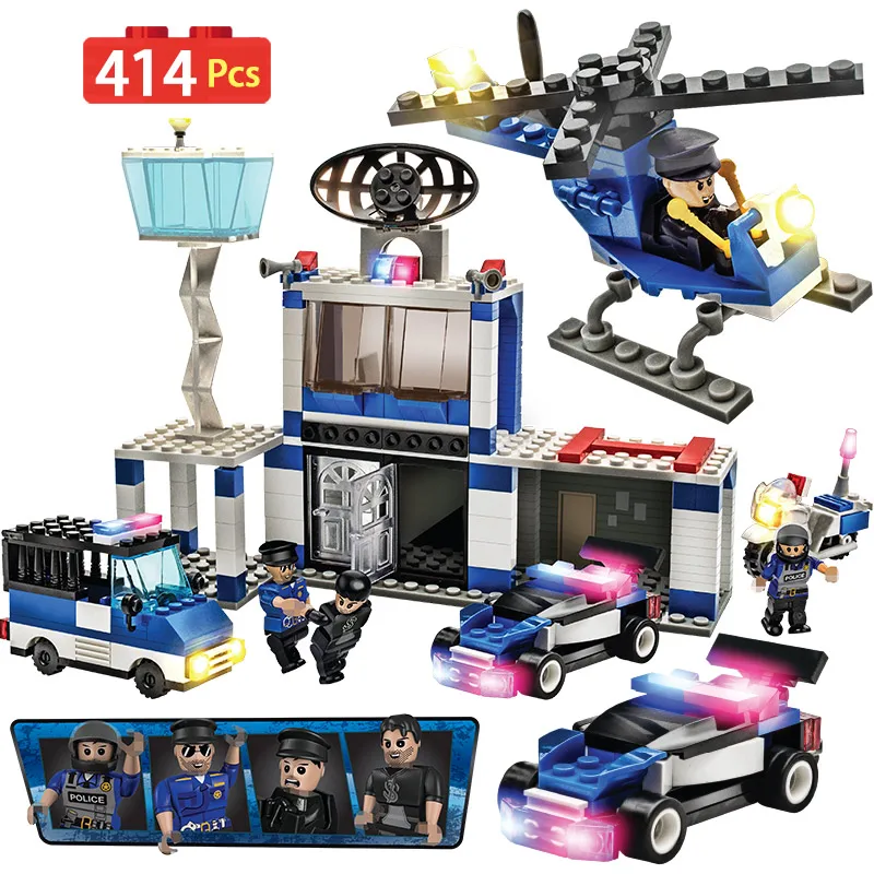 

414PCS Police Station Helicopter Model Building Blocks Compatible Legoingly City Swat Car Police headquarters Toys For Boys