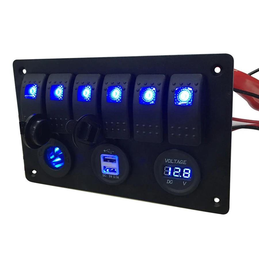 

24V 12V Red Blue LED Boat Switch Panel Switches Waterproof Car Cigarette Lighter Socket RV Yacht Marine Boating Accessories