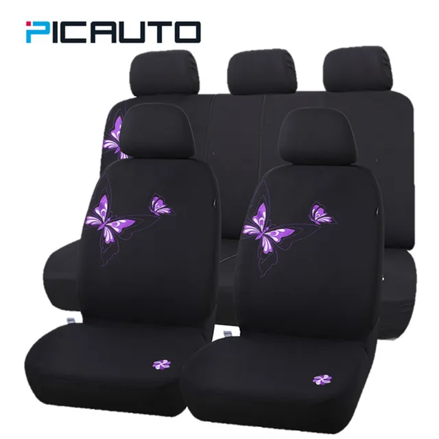 PIC AUTO Seat Covers Embroidery Purple Butterfly Car Styling Full Set