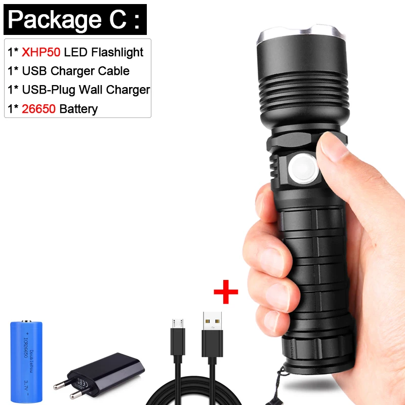 7000lumens Led flashlight XHP70.2 Most Powerful led torch USB Zoom xhp70 xhp50 18650 26650 Rechargeable Best Camping Lamp light - Испускаемый цвет: Package C