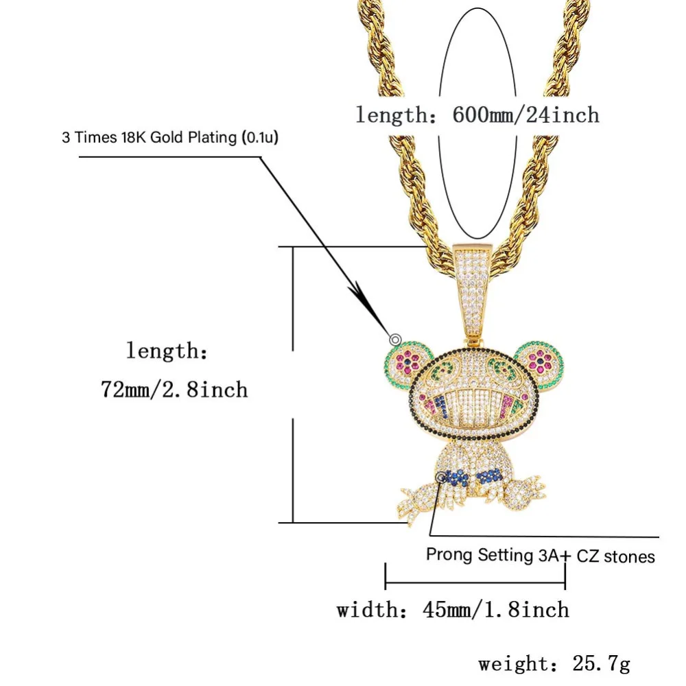 JINAO детский медведь ожерелье в виде животного& кулон с теннисная цепочка Iced Out кубический циркон сияющий мужской хип хоп ювелирный подарок