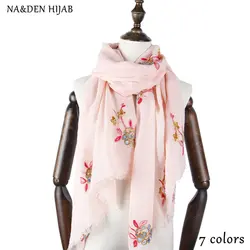 Новый Летний Вышивка хиджаб шарф цветок Модные женские шарфы и платки популярны Цветочные Бренд wrap Мягкая Глушитель исламские хиджабы