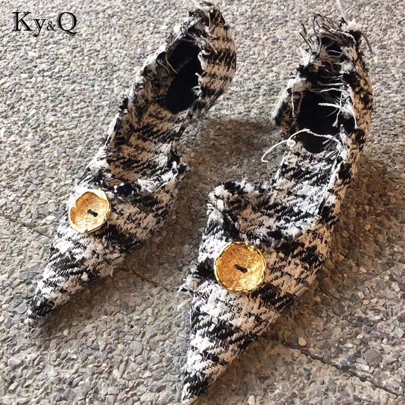 

Brands 2018 Sexy Women Pumps Heels Shoes Spring lattice Thin Heels Woman Party Shoes Pointed Toe Pump 2 colors 3-5 cm heels