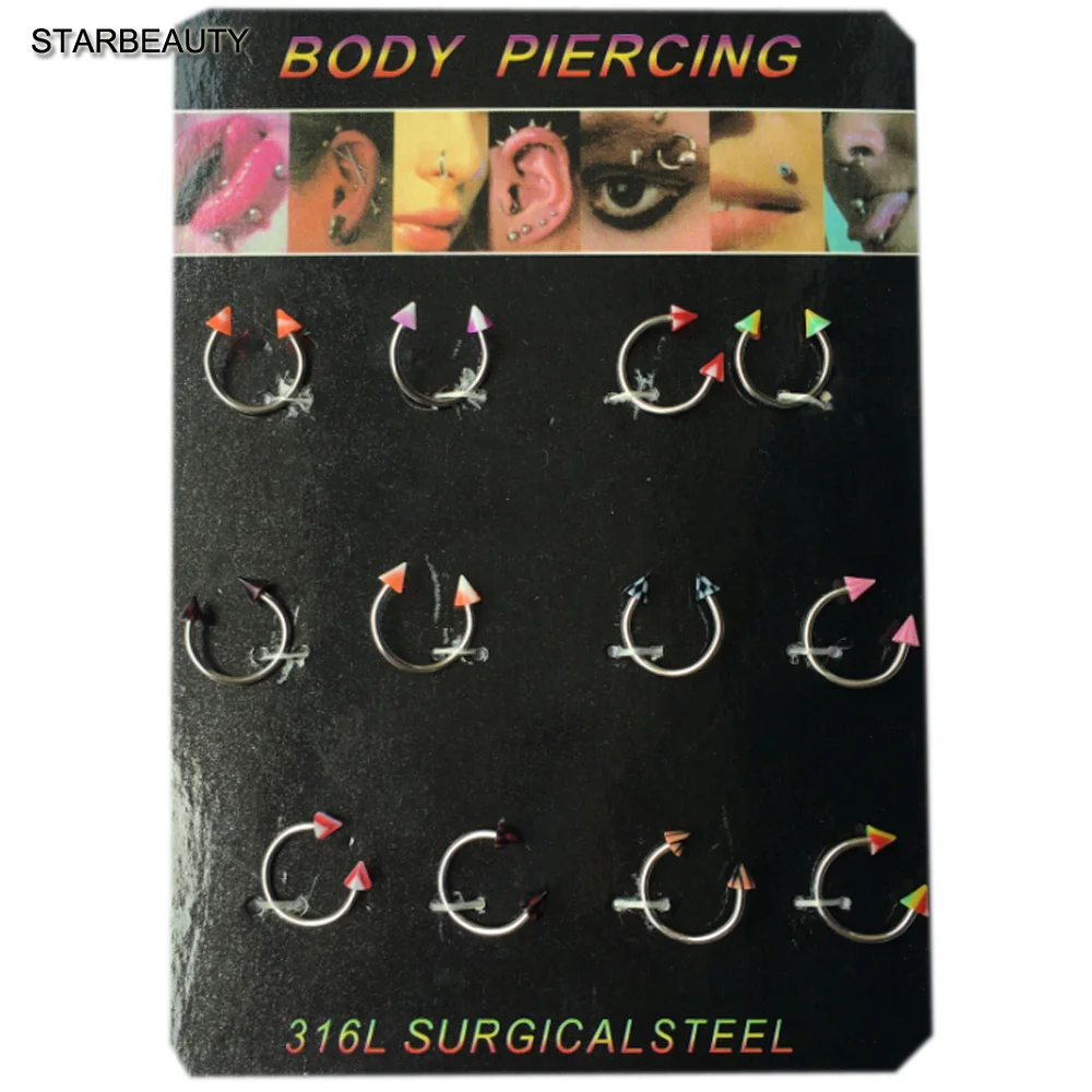 

12 Pcs/Lot Hot Nose rings 12mm*8mm Nose piercing Acrylic Indian Nose Ring Septum Nipple Rings Body Jewelrys