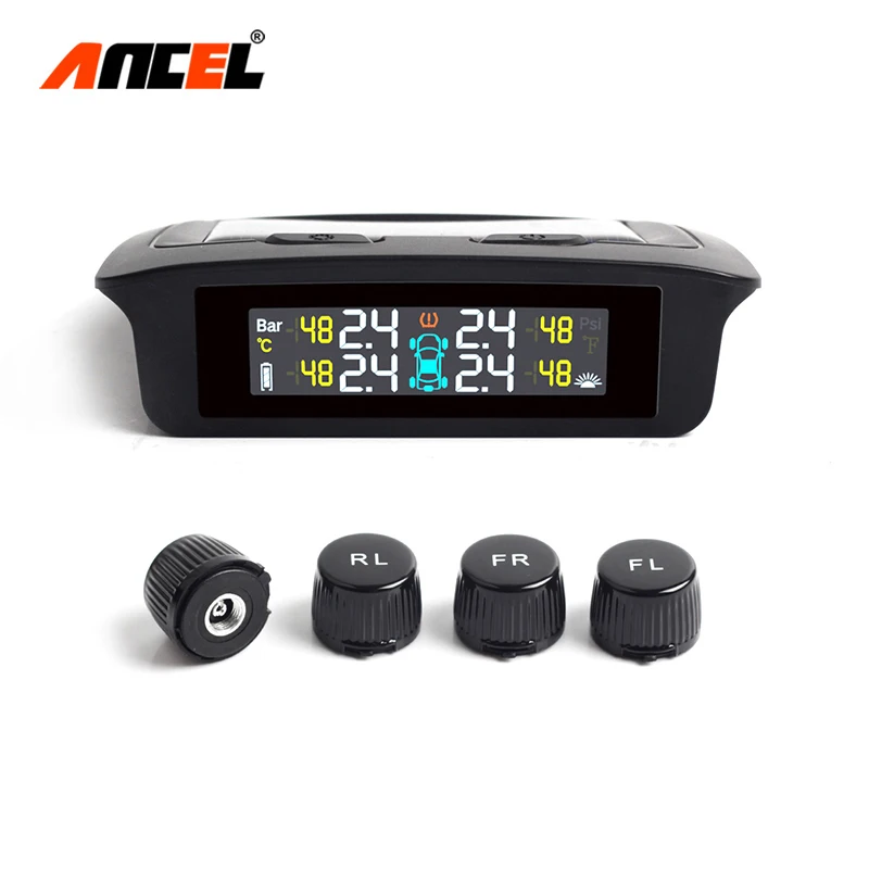 ANCEL TPMS датчик давления в шинах Система мониторинга Мощность Универсальный беспроводной в режиме реального времени дисплеи 4 Температура давления в шинах Солнечная - Тип: External TPMS