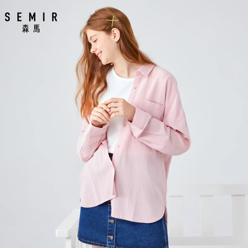 Женская рубашка с длинным рукавом SEMIR, однотонная блузка из хлопка, для весны и осени, 2019 Женская рубашка с длинным рукавом SEMIR, однотонная блузка из хлопка, для весны и осени, 2019