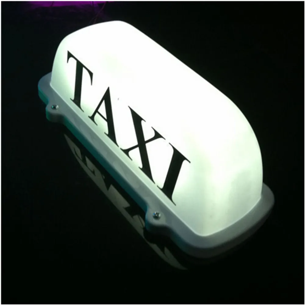 Small Waterproof White Taxi Top Light w/ Magnetic Base & 10Ft 12V Power Cable