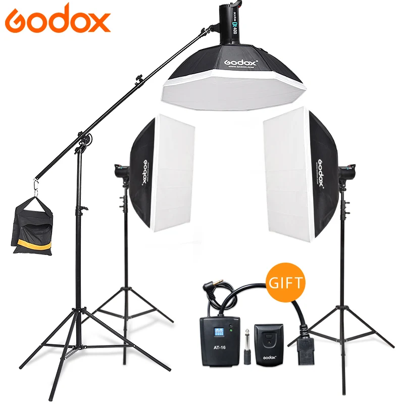 

Godox 3*DE400 Strobe Lights Set Kits with RT-16 trigger + 3*Softbox with Light Stand for Professional Photography Studio
