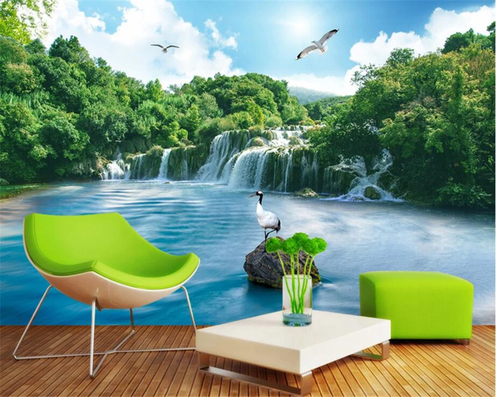 beibehang Modern 3D wallpaper tapety forest waterfall landscape 3D ...