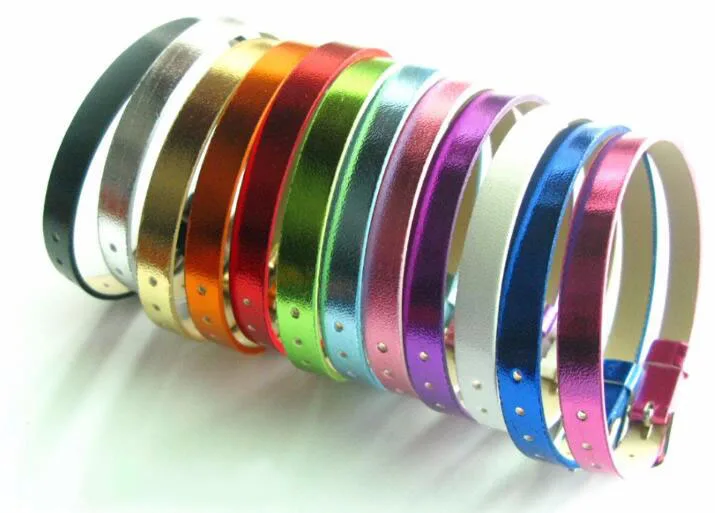 

50PCS/lot 8mm wide PU Leather Wristband Metal Skin Bracelet Fit For 8MM DIY Slide letters Charms fashion jewelrys
