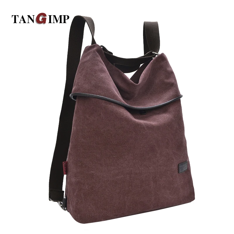 TANGIMP 2016 New Men Women Canvas Backpack Shoulder Bag 2 in 1 Vintage Outdoors Travelling Solid