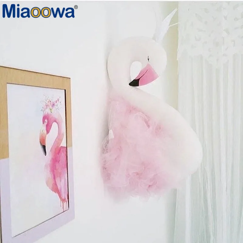 Günstige 1pc 40*20cm Nette Liebe Ins Crown plüsch Swan Wand Kunst Hängen Flamingo plüsch Puppe Stofftiere tiere Kopf Wand Dekor Kinder