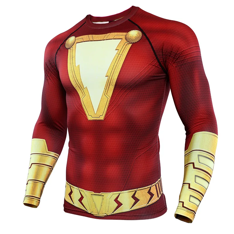 

Thunder Shazam Gym Tshirts 3D Printed T shirts Men Compression Shirts 2019 New Top For Male Cosplay Costume Clothing