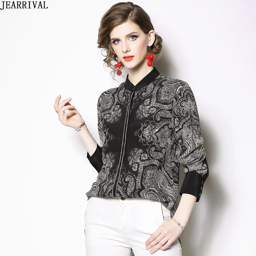 

Ethnic Long Sleeve Shirt 2019 Spring Womens Tops And Blouses Stand Collar Vintage Print Casual Loose Tops Blusas Femininas