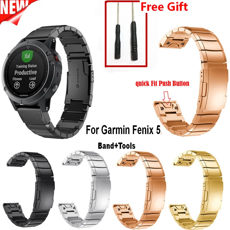 New For Garmin Fenix 5 Watch Band Strap Classic Stainless Steel Metal Strap Replacement Wrist