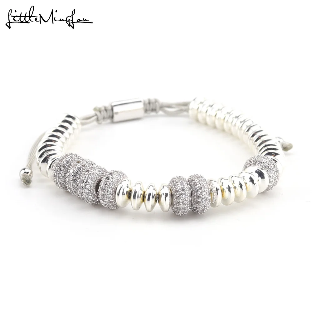 Luxury CZ Flat Ball Bracelet CZ Ball Charm Bracelet Hematite Braided Adjustable Handmade Men Bracelets Bangles For Women Jewelry