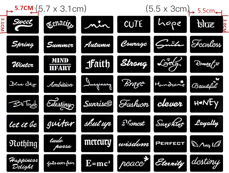 48/лот трафареты для блестящих татуировок модные шаблоны для рисования для мужчин и женщин буквенный дизайн трафарет для аэрографа трафареты для татуировок хной
