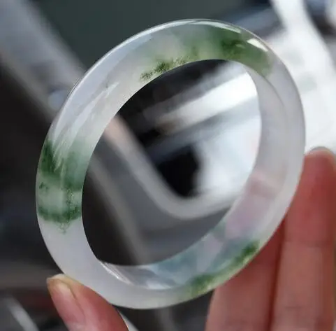 

Natural authentic color girl ice light green floating flower jade bracelet 57-58mm