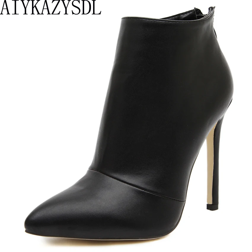 Goede AIYKAZYSDL Vrouwen Pompen Laarzen Beknopte Hoge Hakken Vrouw Puntige Toe Terug Rits Jurk Carri egrave;re Enkellaarsjes Korte Bootie Stiletto