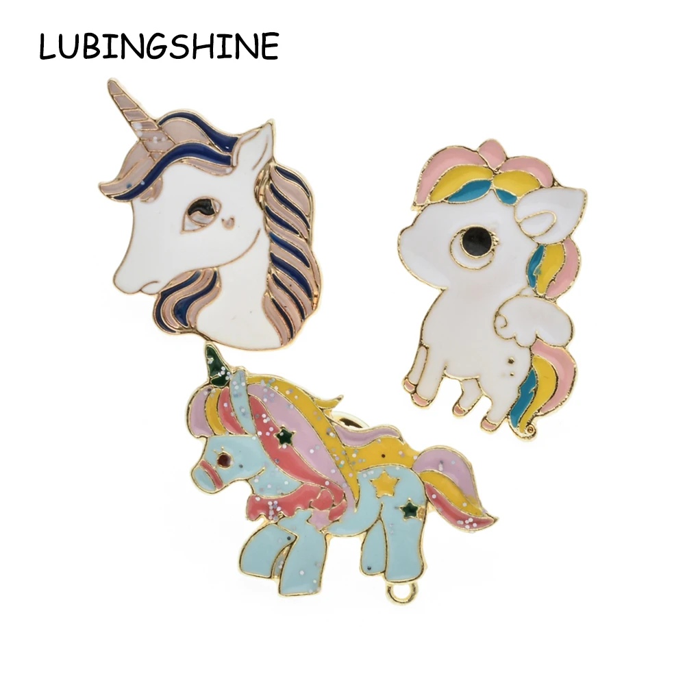 

LUBINGSHINE 3pcs /lot Women Child Girls Cartoon Unicorn Enamel Animal Pins Brooch Backpack Jackets Fashion Jewelry Accessories