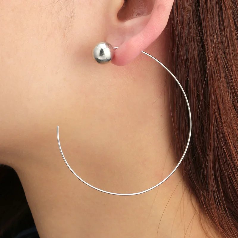 

Fashion Personality Metal Ball Pendant Earrings Women Circle Hoop Earring 2018 Gold Silver Color Jewelry