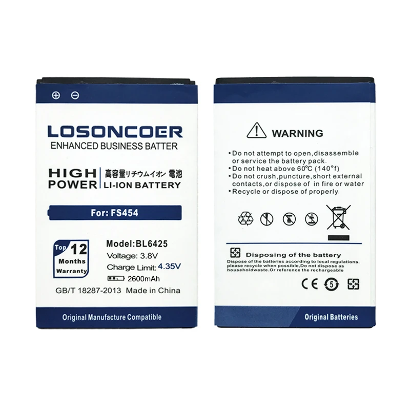 Аккумулятор LOSONCOER BL6425 для fly FS454 Nimbus 8 FS455 11 FS456 14 FS457 15 2600 мАч|battery for|battery for flyphone battery |