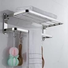 Полотенец для ванной комнаты складной 304 нержавеющая сталь хромированный держатель для полотенец Настенный 40-60 см Полка для полотенец с крючками