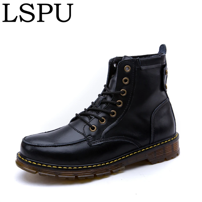 

Autumn Winter Genuine Leather Martin Boots Lace Up Breathable Warm Fur Men Boots Ankle Botas Fashion Motorcycles Boots Size38-44