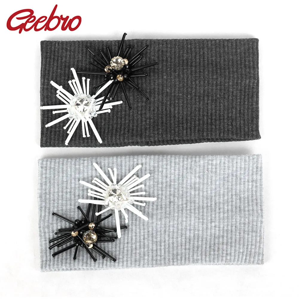 

Geebro 2019 Luxury Summer Ladies Girls Sequins Floral Headbands Women Glitter Rhinestone Cotton Elastic Hair Band Headwear