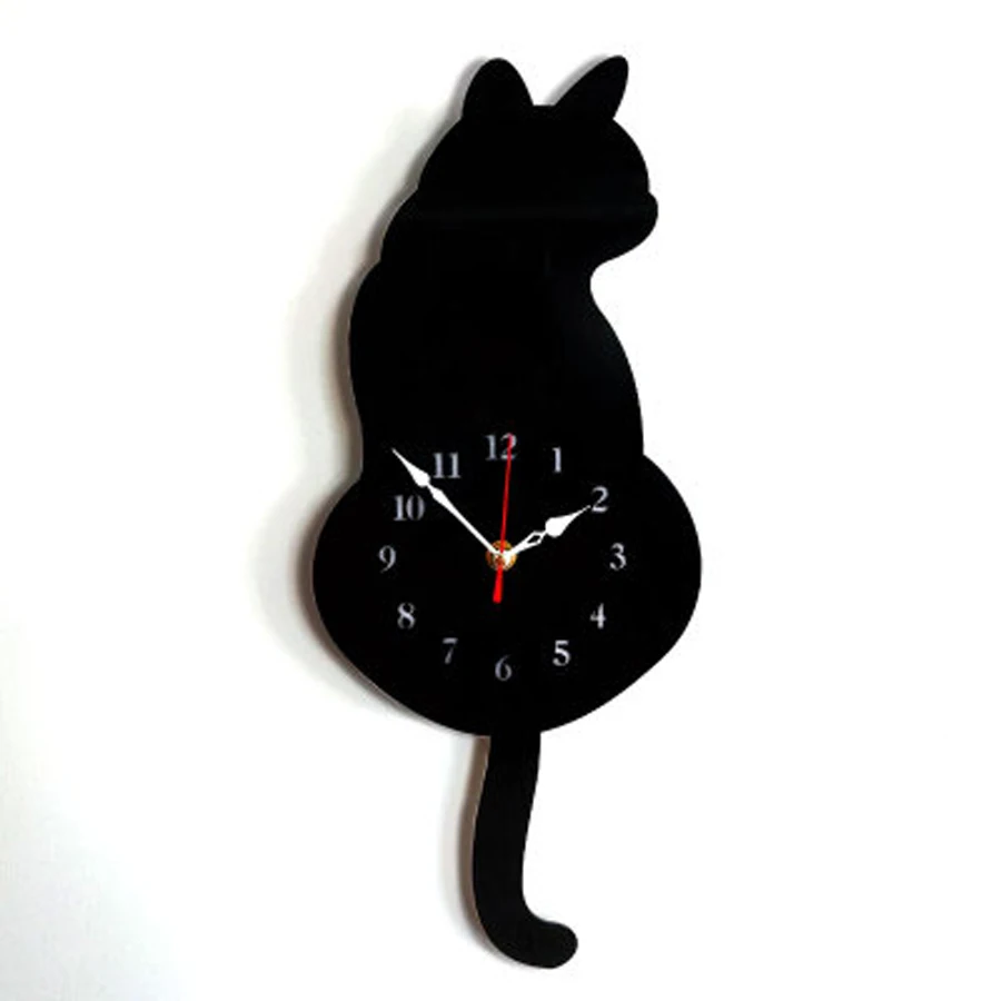 Creative Cute Cat Wall Clock Modern Design with Tail Wagging Clocks