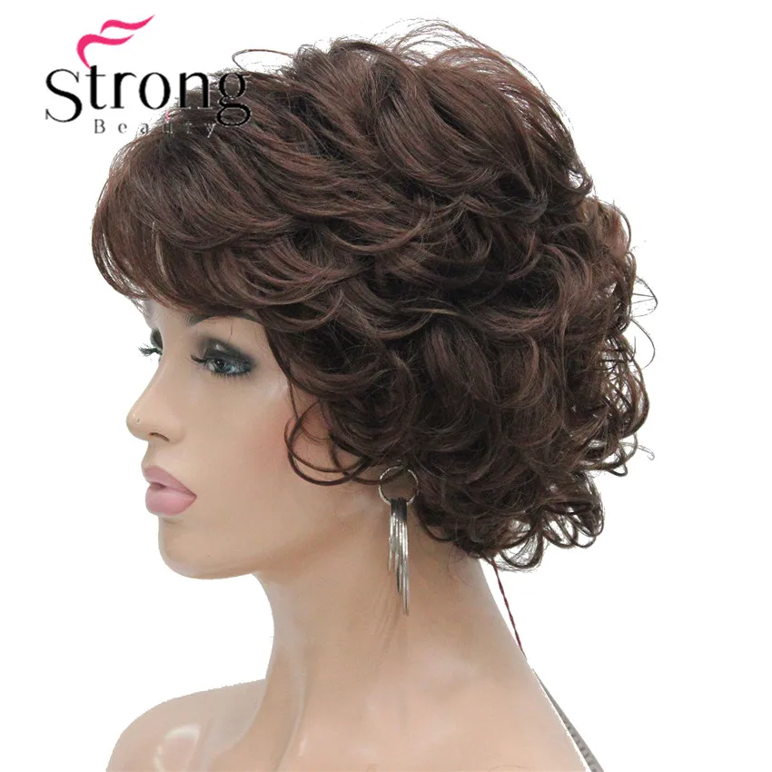 E-221 #31New Women's wigs Wavy Curly Dark Auburn 31# Short Synthetic Hair Full Wig (2)