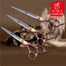 Fenice japão 440c ouro rosa profissional pet marca cão grooming tesoura 7.0 7.5 8.0 polegada afiada corte em linha reta tesouras