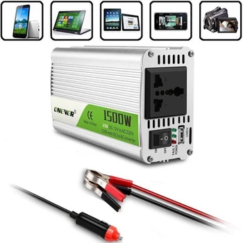 

Car Power Inverter Converter 1500W DC 12V To AC 220V Converter Full Voltage Protection With USB Port Charger Buzzer Alarm