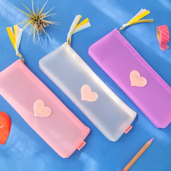 

1 Pcs Kawaii Pencil Case Jelly heart PVC Gift Estuches School Pencil Box Pencilcase Pencil Bag School Supplies Stationery