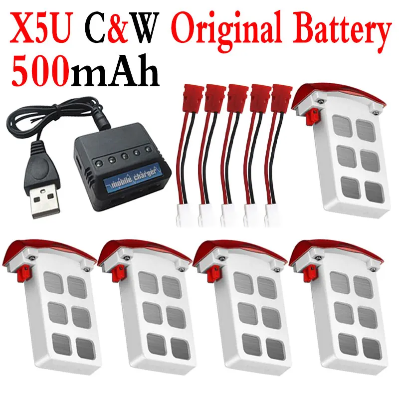 Original SYMA X5UC X5UW Drone Spare Parts 3.7V 500mAh Battery + 1 to 5 Charger + Transfer Cable RC Quadcopter Toys Accessories charging cable 1 for 5 battery charger for syma x5hw x5hc rc drone accessories spare parts helicopter quadcopter kits