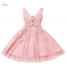 Короткие Розовые платья для выпускного вечера элегантное ТРАПЕЦИЕВИДНОЕ кружевное платье с аппликацией с двойным v-образным вырезом без рукавов vestidos de gala настоящая фотография