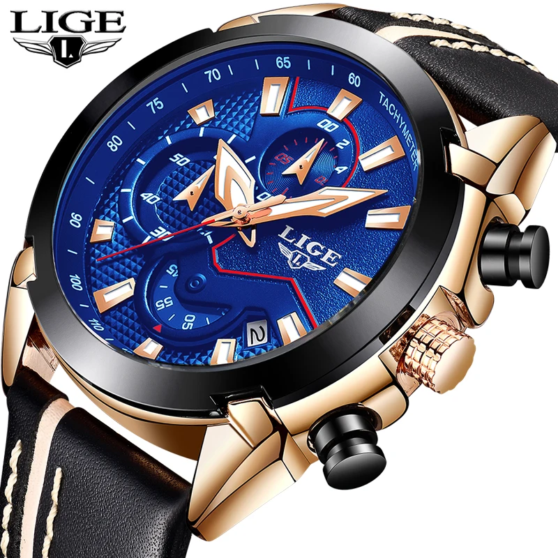 

LIGE New Men Watches 2018 Top Brand Luxury Mens Military Sports Watch Men Leather Waterproof Quartz Watch Relogio Masculino