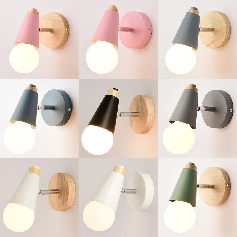 

Modern Macarons Colorful Wall Lamp LED Wood Aluminum Vintage LOFT Sitting Room Corridor Indoor Lighting Light Fixture AC110-265V