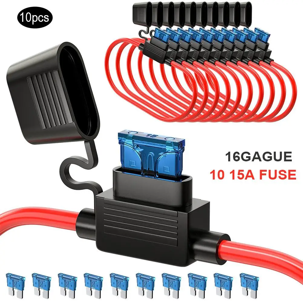 Adicionar-um-circuito da Torneira Fio à Prova Pacote Carro Fuse Holder Heavy Duty d’ Água – Ato Adaptador 16 Bitola 15amp Lâmina Automotivo Fusível 10 Atc