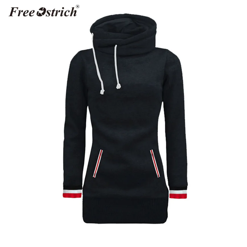  Free Ostrich Sweatshirt Women Turtleneck Slim Long Sleeve Patchwork Pocket Hoodies Outerwear Tops W