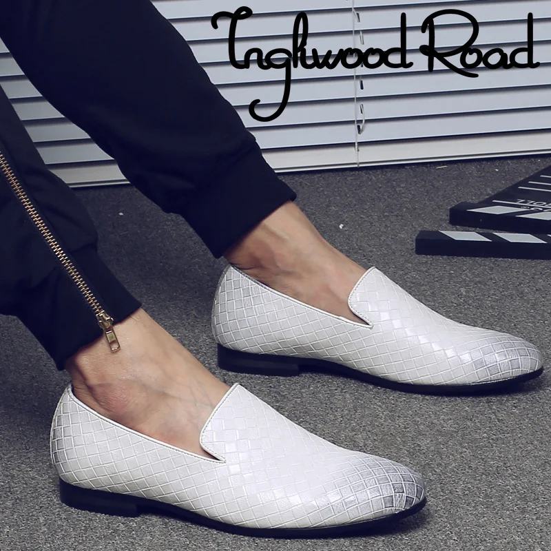 

Plaid PU Leather Derby Shoes New 2019 Fashion Spring Summer Men's Flats Casual Driving Shoes White Black Loafers Rock Punk Style