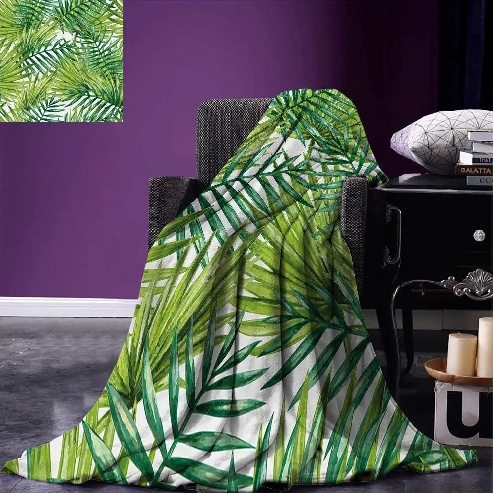 

Plant Throw Blanket Watercolor Tropical Palm Leaves Colorful Illustration Natural Feelings Warm Microfiber
