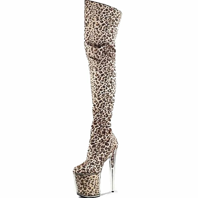 

Platform Thigh Long Boots Leopard Women Shoes 20cm High Heels Fashion Clear Heel Over Knee Fenty Beauty Ladies Boots Big Size 46