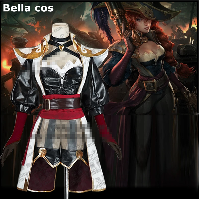 Custom size LOL косплей костюм охотника за головами Miss Fortune капитан пират ПУ платье