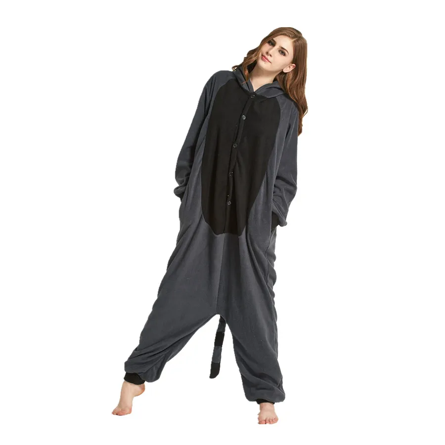 Adults Polar Fleece Grey Raccoon Animal Kigurumi Women's Men's Onesies Pyjamas Cosplay Costume for Halloween and Carnival Party